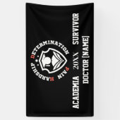 Pijn, Moeite, Vastberadenheid – Grappige PhD-quote Spandoek (Verticaal)