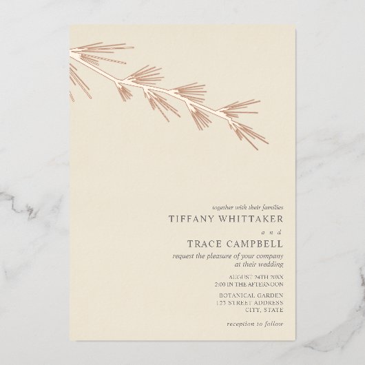 Pijn Tree Branch Cream Wedding Folie Uitnodiging (Voorkant)