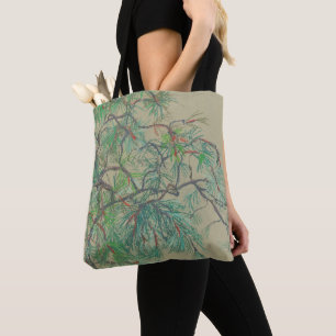 Pijn Tree Branch, Floral Art Northern Botany Green Tote Bag