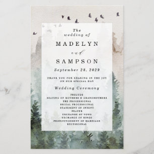 Pijn Tree Forest Rustic Waterverf Wedding Programm