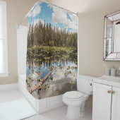 Pijn Tree Lake Reflection // Natural Light Douchegordijn (In situ)