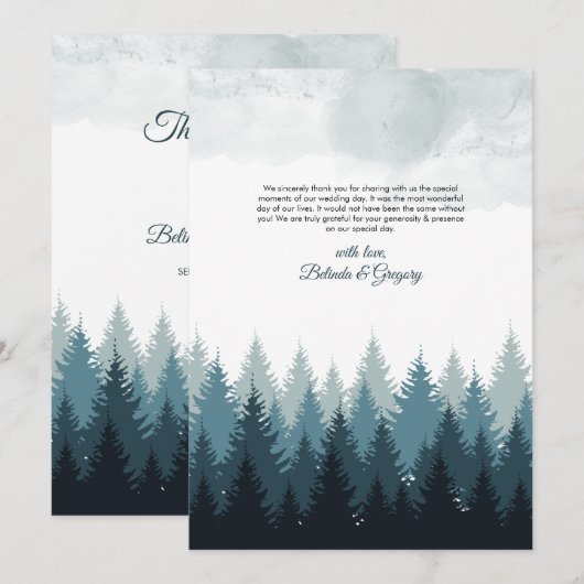 Pijn Tree Waterverf Forest Rustic Wedding Bedankkaart (Voorkant / Achterkant)