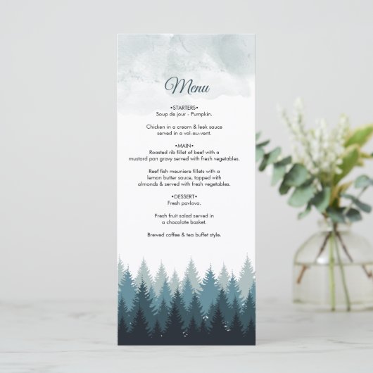 Pijn Tree Waterverf Forest Rustic Wedding Menu (Staand voorkant)
