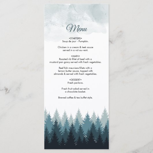 Pijn Tree Waterverf Forest Rustic Wedding Menu (Voorkant)