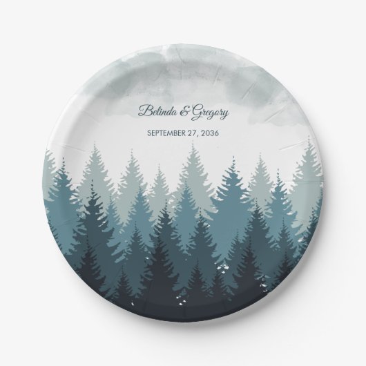 Pijn Tree Waterverf Forest Rustic Wedding Papieren Bordje (Voorkant)