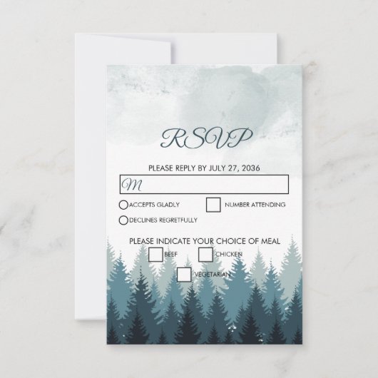 Pijn Tree Waterverf Forest Rustic Wedding RSVP Kaartje (Voorkant)