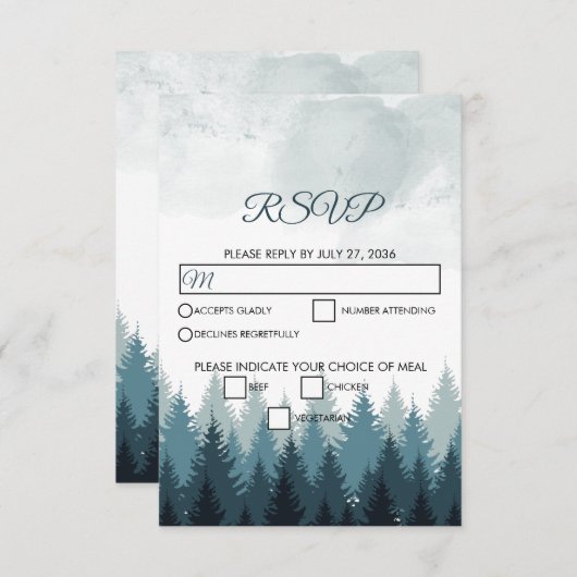 Pijn Tree Waterverf Forest Rustic Wedding RSVP Kaartje (Voorkant / Achterkant)