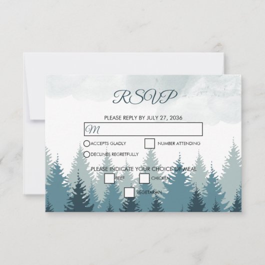 Pijn Tree Waterverf Forest Rustic Wedding RSVP Kaartje (Voorkant)