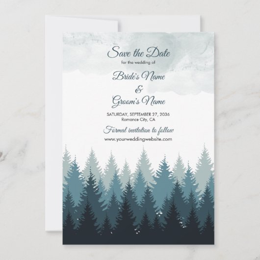 Pijn Tree Waterverf Forest Rustic Wedding Save The Date (Voorkant)