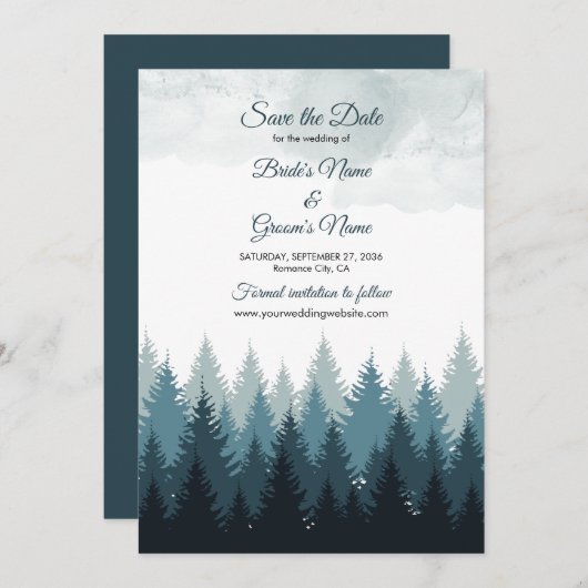 Pijn Tree Waterverf Forest Rustic Wedding Save The Date (Voorkant / Achterkant)