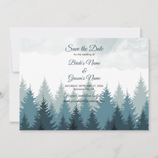 Pijn Tree Waterverf Forest Rustic Wedding Save The Date (Voorkant)