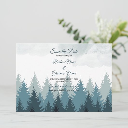 Pijn Tree Waterverf Forest Rustic Wedding Save The Date (Staand voorkant)