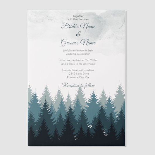 Pijn Tree Waterverf Forest Rustic Wedding Vellum Uitnodigingen (Voorkant)