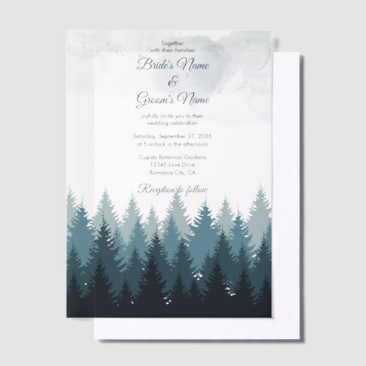 Pijn Tree Waterverf Forest Rustic Wedding Vellum Uitnodigingen (Offset)