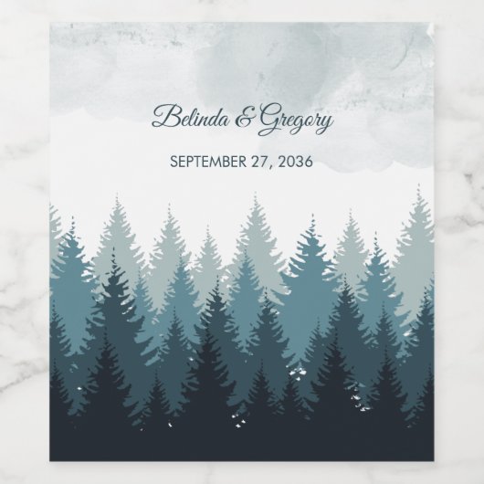 Pijn Tree Waterverf Forest Rustic Wedding Wijn Etiket (Enkel label)