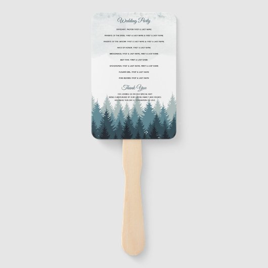 Pijn Tree Waterverf Forest Wedding Programme Handwaaier (Achterkant)