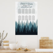 Pijn Tree Waterverf Forest Wedding Seating Chart Poster (Keuken)