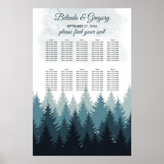 Pijn Tree Waterverf Forest Wedding Seating Chart Poster (Voorkant)