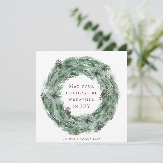 Pijn Wreater Green & Red Holiday Kaart met QR-code (Staand voorkant)