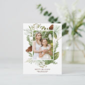 Pijnappel en spar takken foto vakantie groet feestdagenkaart (Staand voorkant)