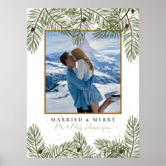 Pijnappel & Gouden Kerstmis Bladgroen Bruiloft Wel Poster (Voorkant)