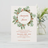 Pijnappel Rode Bessen Kerst Huwelijksuitnodiging (Staand voorkant)
