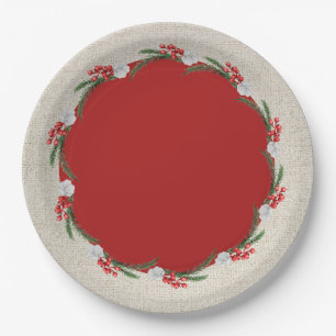 Pijnbessen en kerstfeestdagen met bloemen papieren bordje