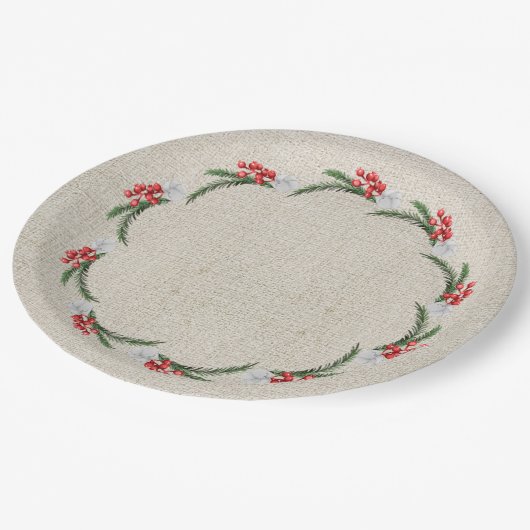 Pijnbessen en kerstfeestdagen met bloemen papieren bordje (Gekanteld)