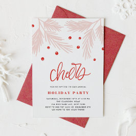 Pijnbijkantoren en Holly Berries Pink Holiday Part Kaart