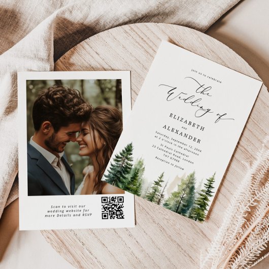 Pijnbomen elegante minimalistische qr code bruilof kaart