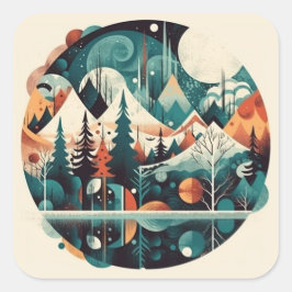 Pijnbomen en bergen, aanpasbaar vierkante sticker