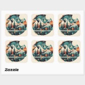 Pijnbomen en bergen, aanpasbaar vierkante sticker (Vel)