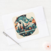 Pijnbomen en bergen, aanpasbaar vierkante sticker (Envelop)