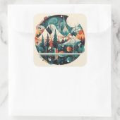 Pijnbomen en bergen, aanpasbaar vierkante sticker (Tas)