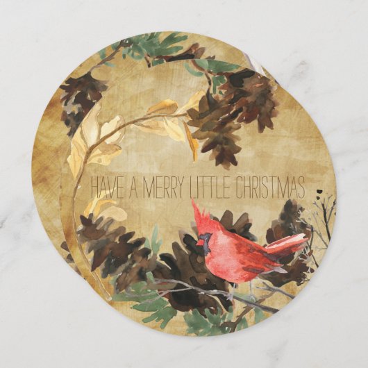 Pijnbomen en getextureerde ronde-feestkaart feestdagenkaart (Voorkant / Achterkant)