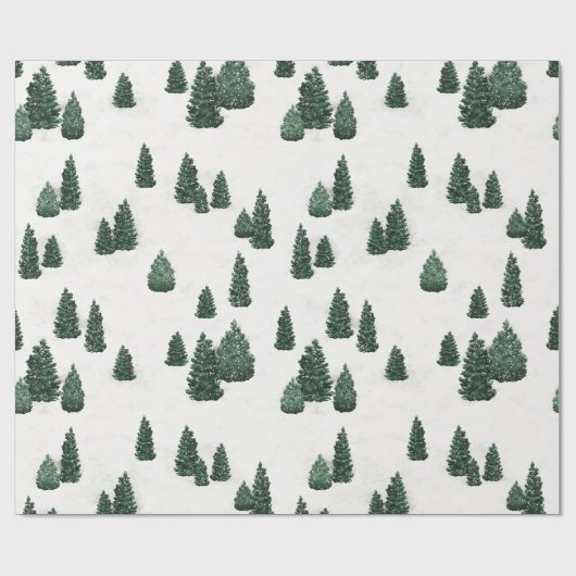 Pijnbomen en sneeuw cadeaupapier (Vlak)