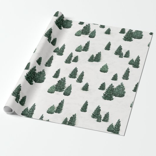 Pijnbomen en sneeuw cadeaupapier (Uitgerold)