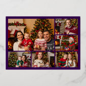 Pijnbomen en Vrolijk Kerstfeest in Paarse, Goud Folie Feestdagenkaart (Achterkant)