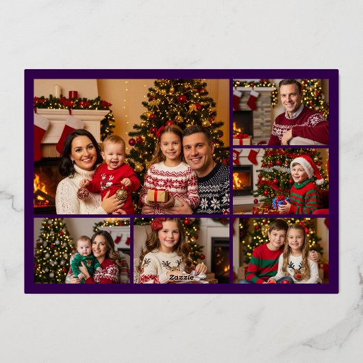 Pijnbomen en Vrolijk Kerstfeest in Paarse, Goud Folie Feestdagenkaart (Achterkant)