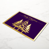 Pijnbomen en Vrolijk Kerstfeest in Paarse, Goud Folie Feestdagenkaart (Gedraaid)