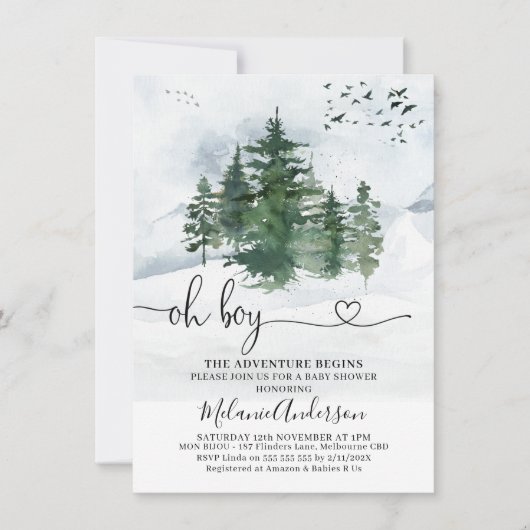 Pijnbomen Het avontuur begint met Baby shower Kaart (Voorkant)