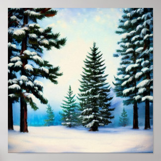 Pijnbomen in de sneeuw poster