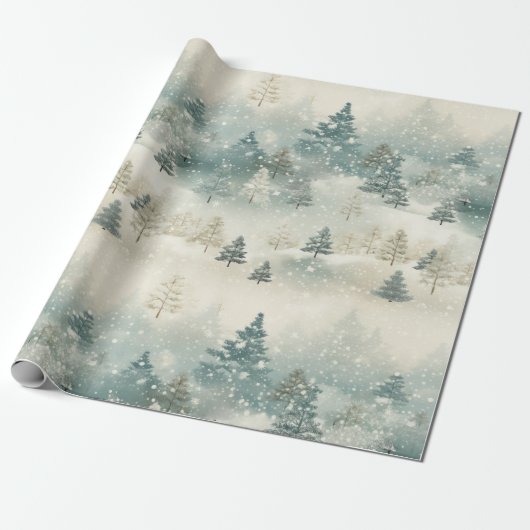 Pijnbomen in de  Waterverf van de sneeuw Cadeaupapier (Uitgerold)