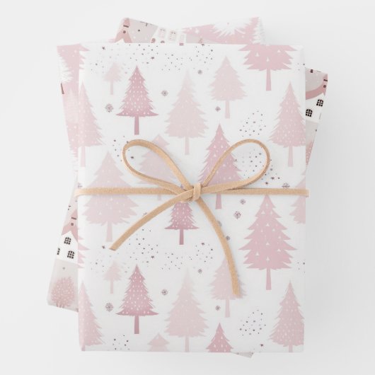 Pijnbomen in roze aarde tonen inpakpapier vel (In situ)