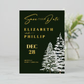 Pijnbomen Kerstmis Winter Groen Save the Date Folie Uitnodiging (Staand Voorkant)