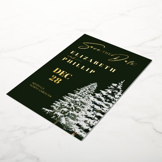 Pijnbomen Kerstmis Winter Groen Save the Date Folie Uitnodiging (Gedraaid)