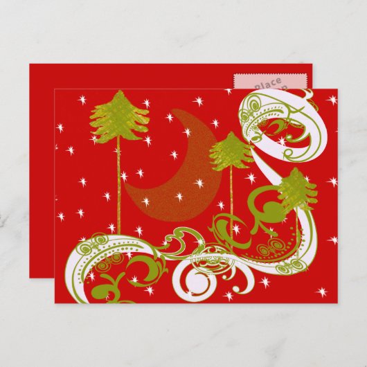 Pijnbomen met maan- briefkaart (Voorkant / Achterkant)