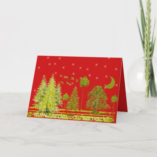 Pijnbomen met maan en sterren feestdagen kaart (Achterkant)