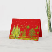 Pijnbomen met maan en sterren feestdagen kaart (Voorkant)