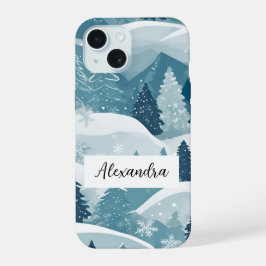 Pijnbomen met sneeuwlagen Ontwerp Winter Forest iPhone 15 Case